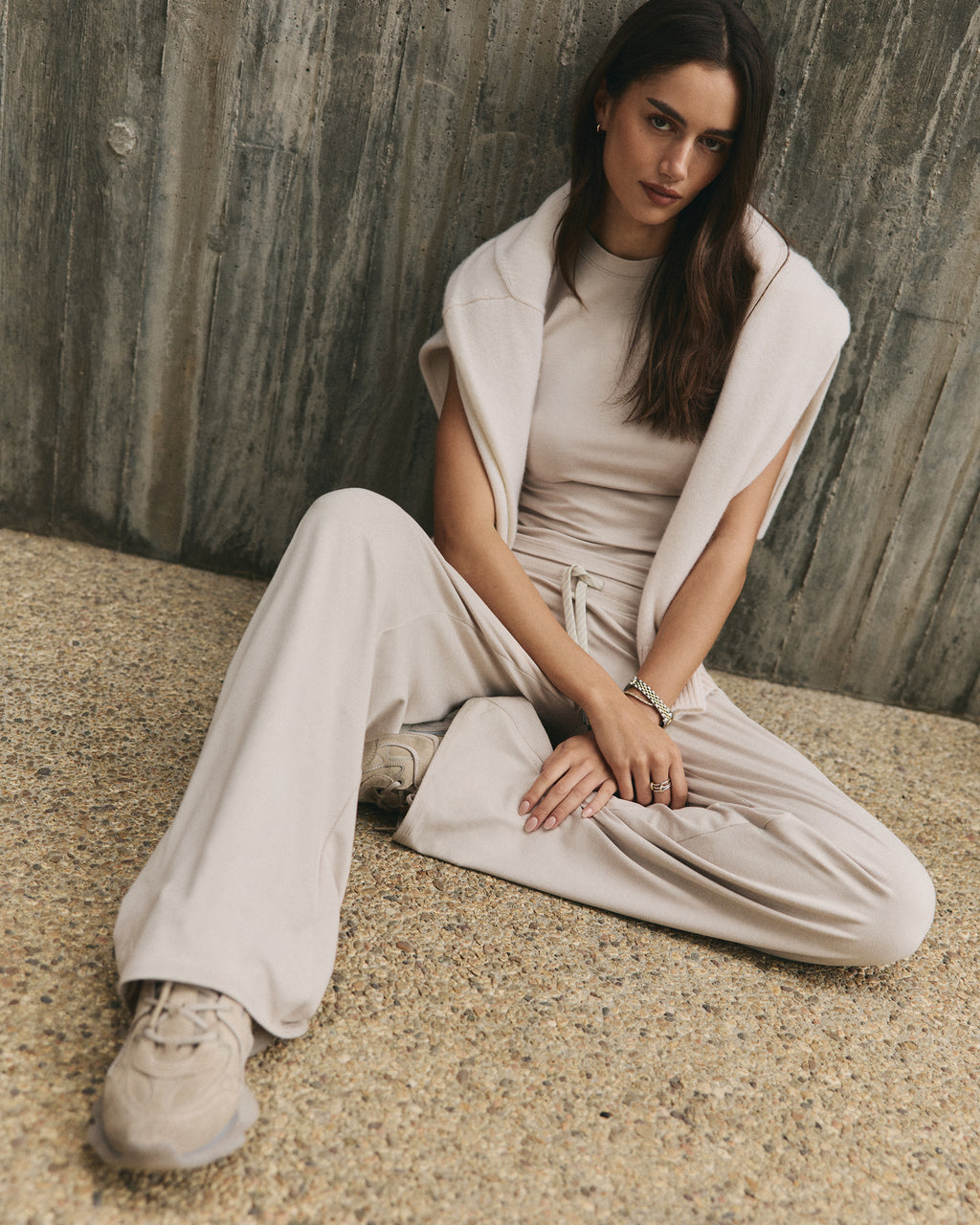 Halo Essential Wideleg Pant - Short | Ecru Heather