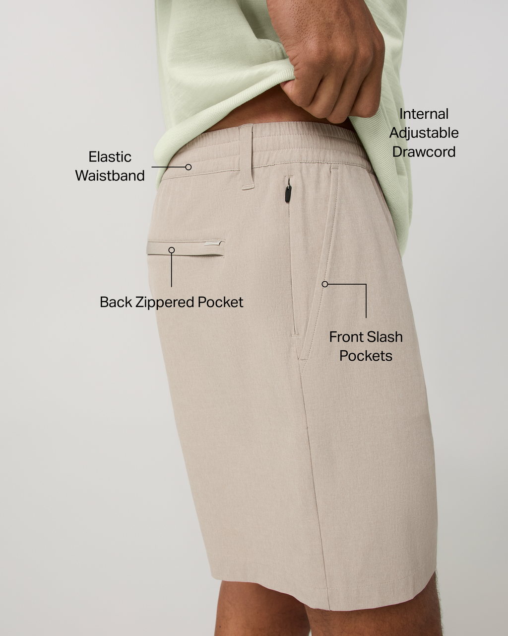 Aim Elastic Waist Short 7" | Khaki Linen Texture
