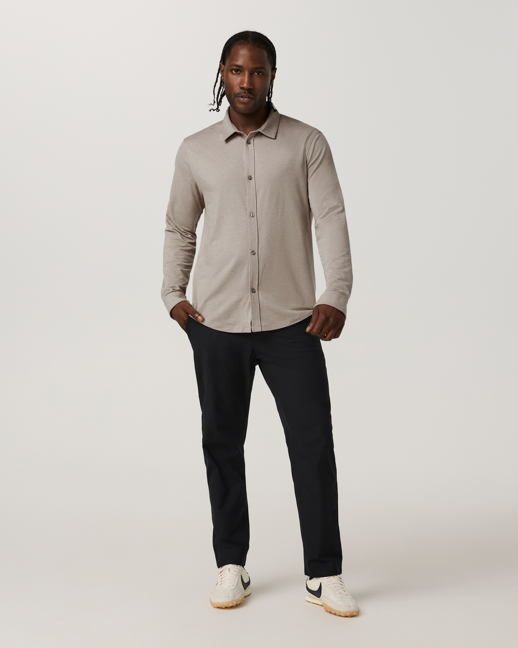 Long Sleeve Ponto Button Down Shirt | Raisin Heather