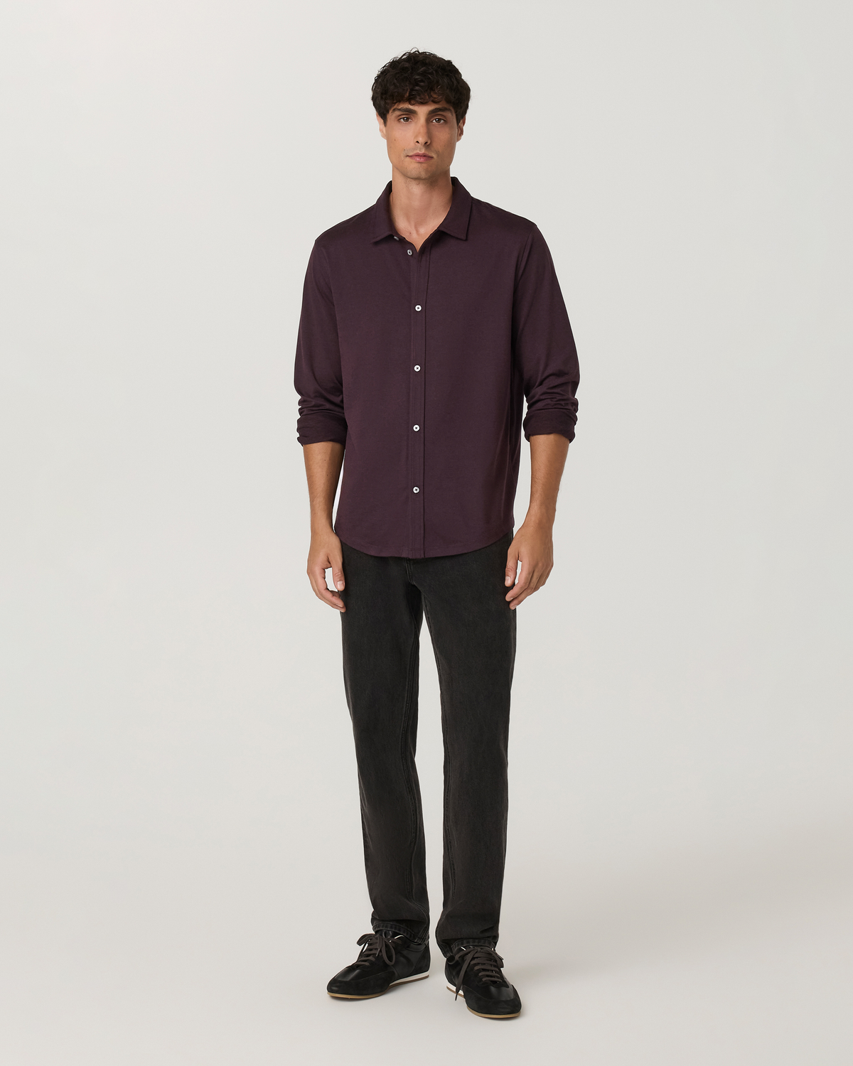Long Sleeve Ponto Button Down Shirt | Light Heather Grey
