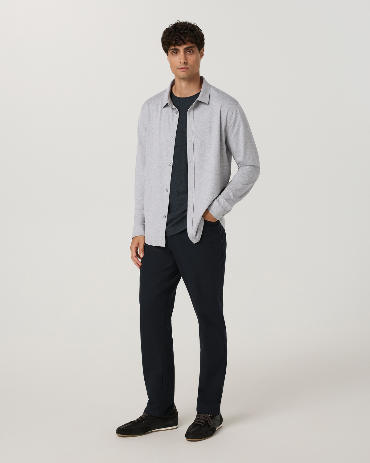 Long Sleeve Ponto Button Down Shirt | Raisin Heather