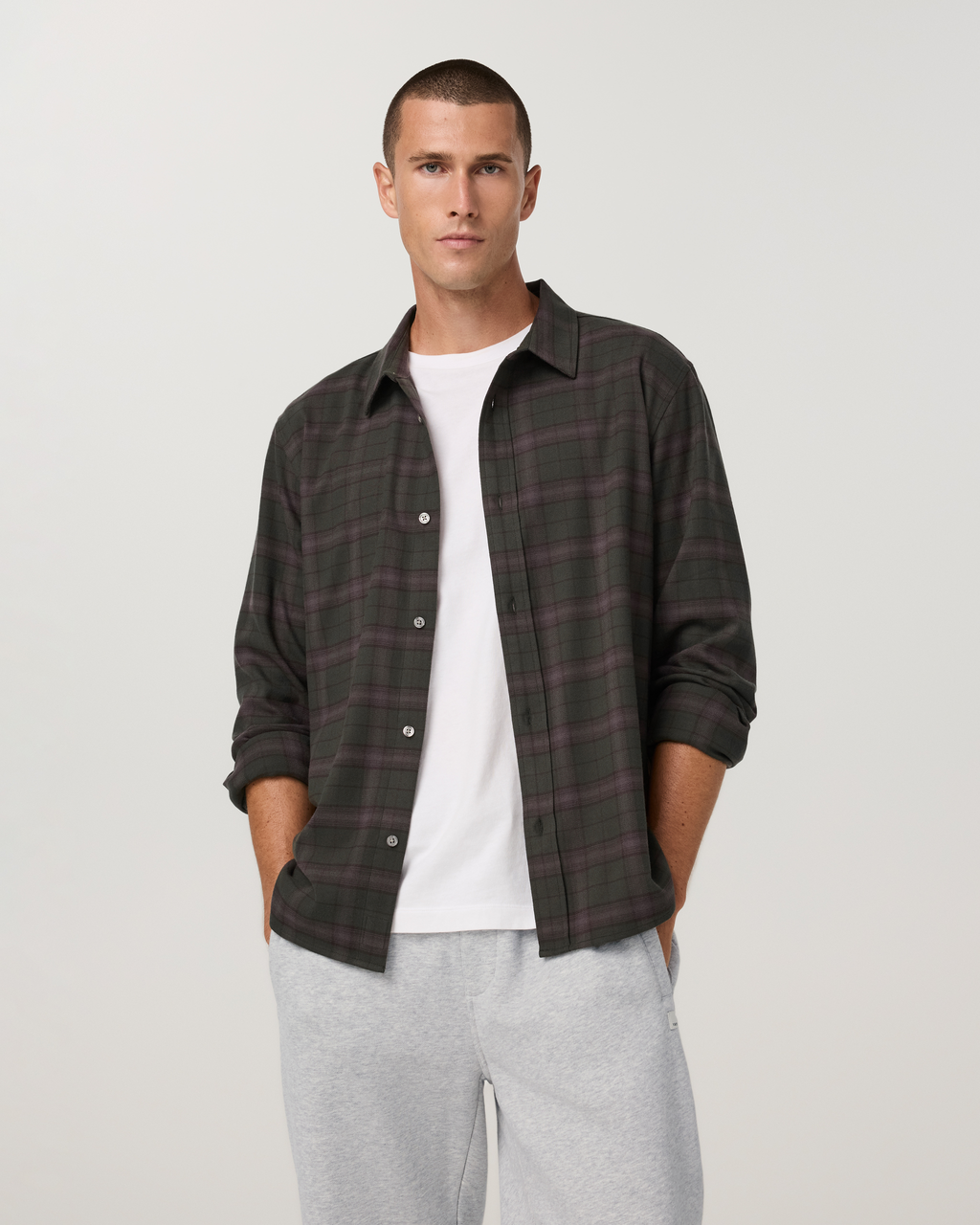 Long Sleeve Midweight Flannel Shirt | Black