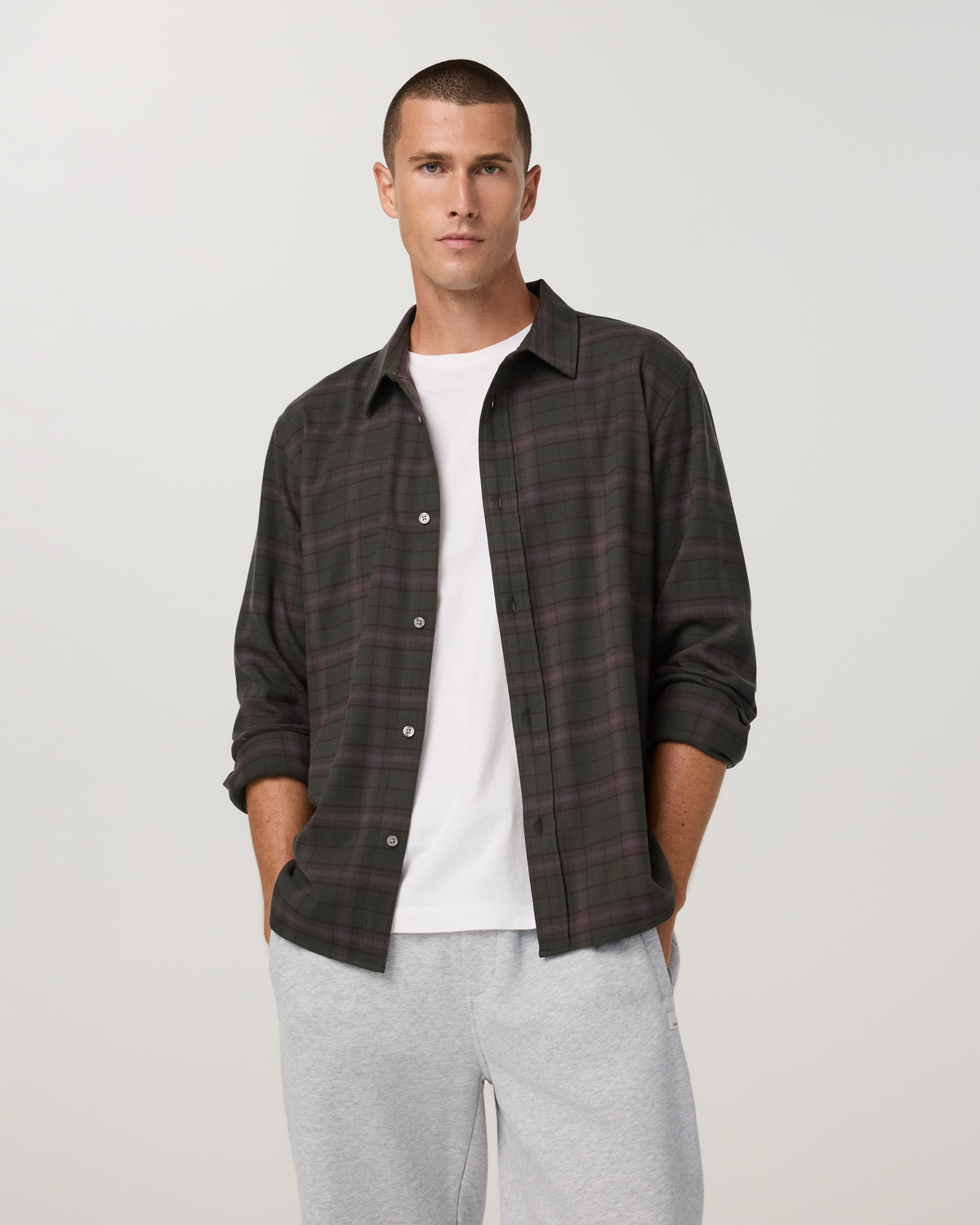 Long Sleeve Midweight Flannel Shirt | Grey Heather