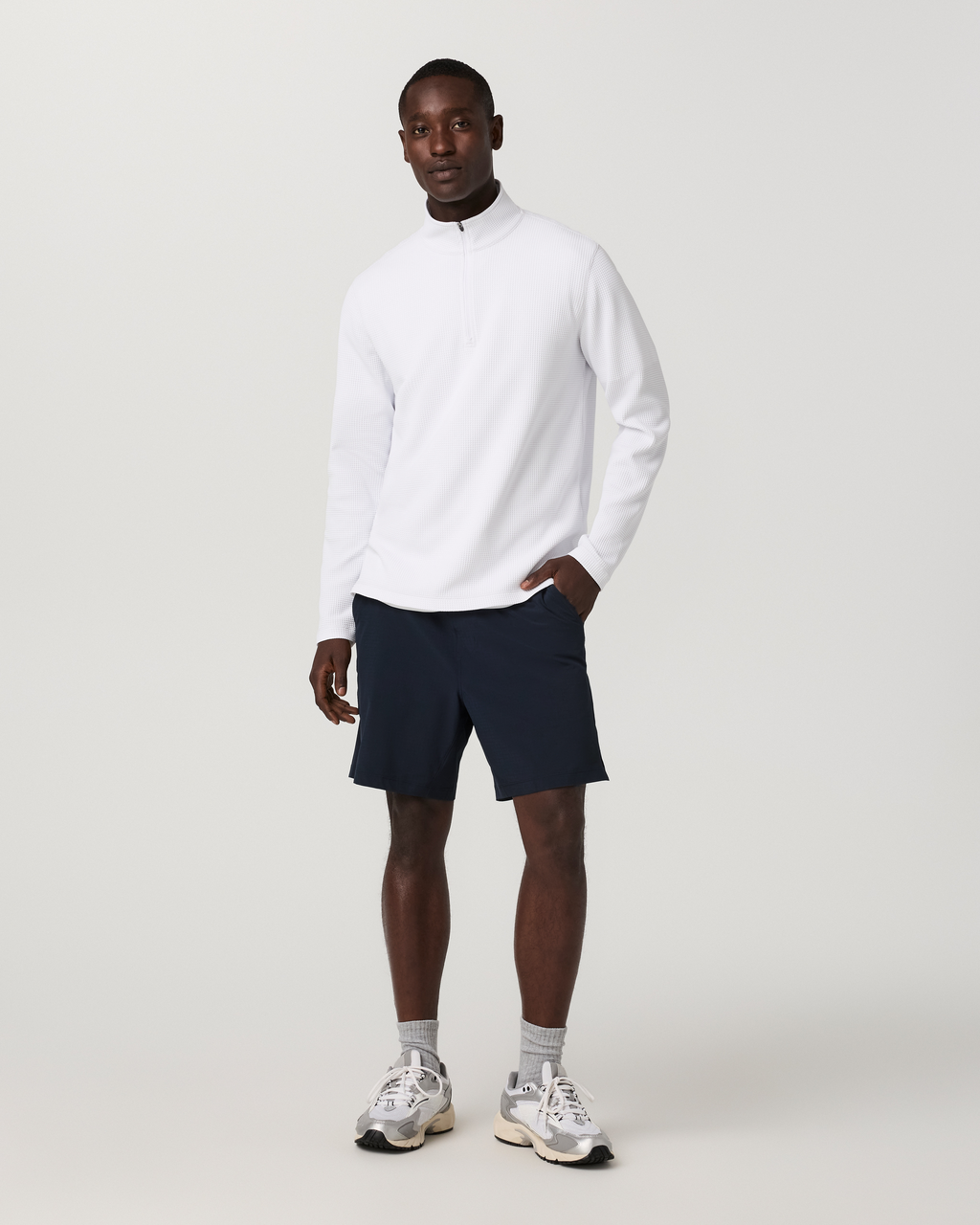 Lightweight Tech Waffle Quarter Zip | White