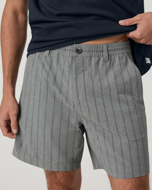 Aim Elastic Waist Short 7" | Concrete Marina Stripe Linen Texture