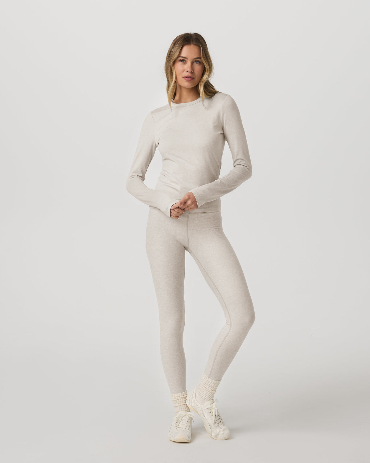 Long Sleeve Halo Essential Crew Tee | Ecru Heather