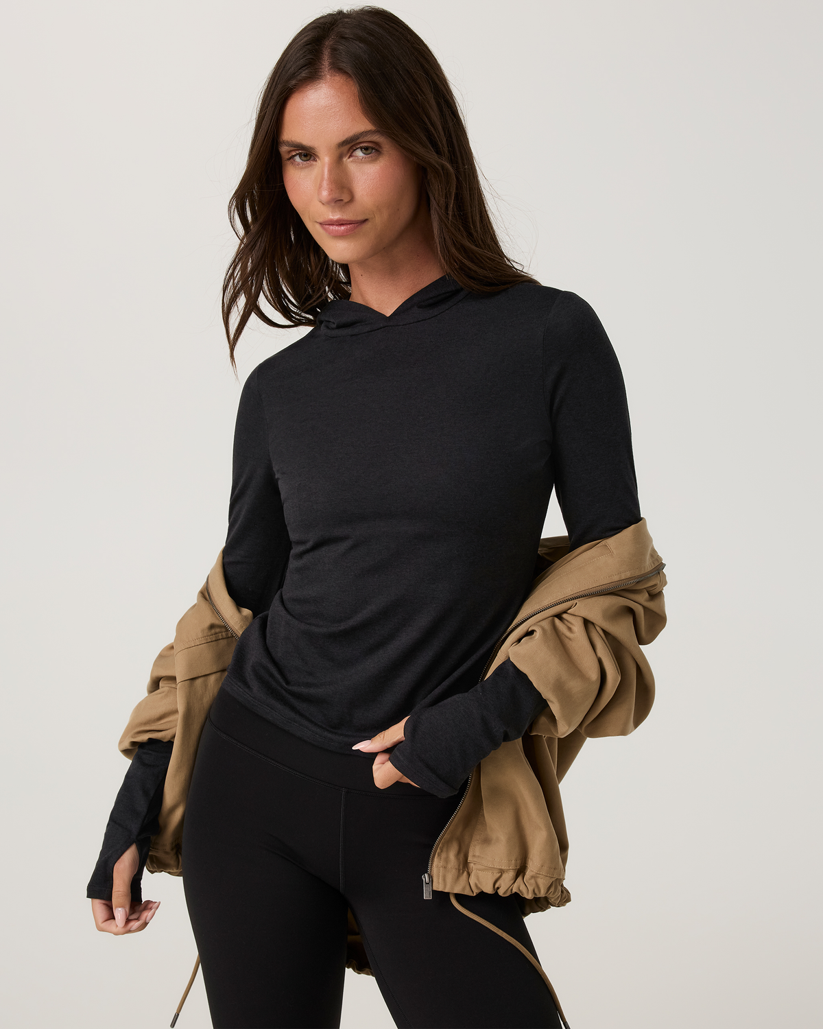 Long Sleeve Halo Fitted Hoodie | Black Heather