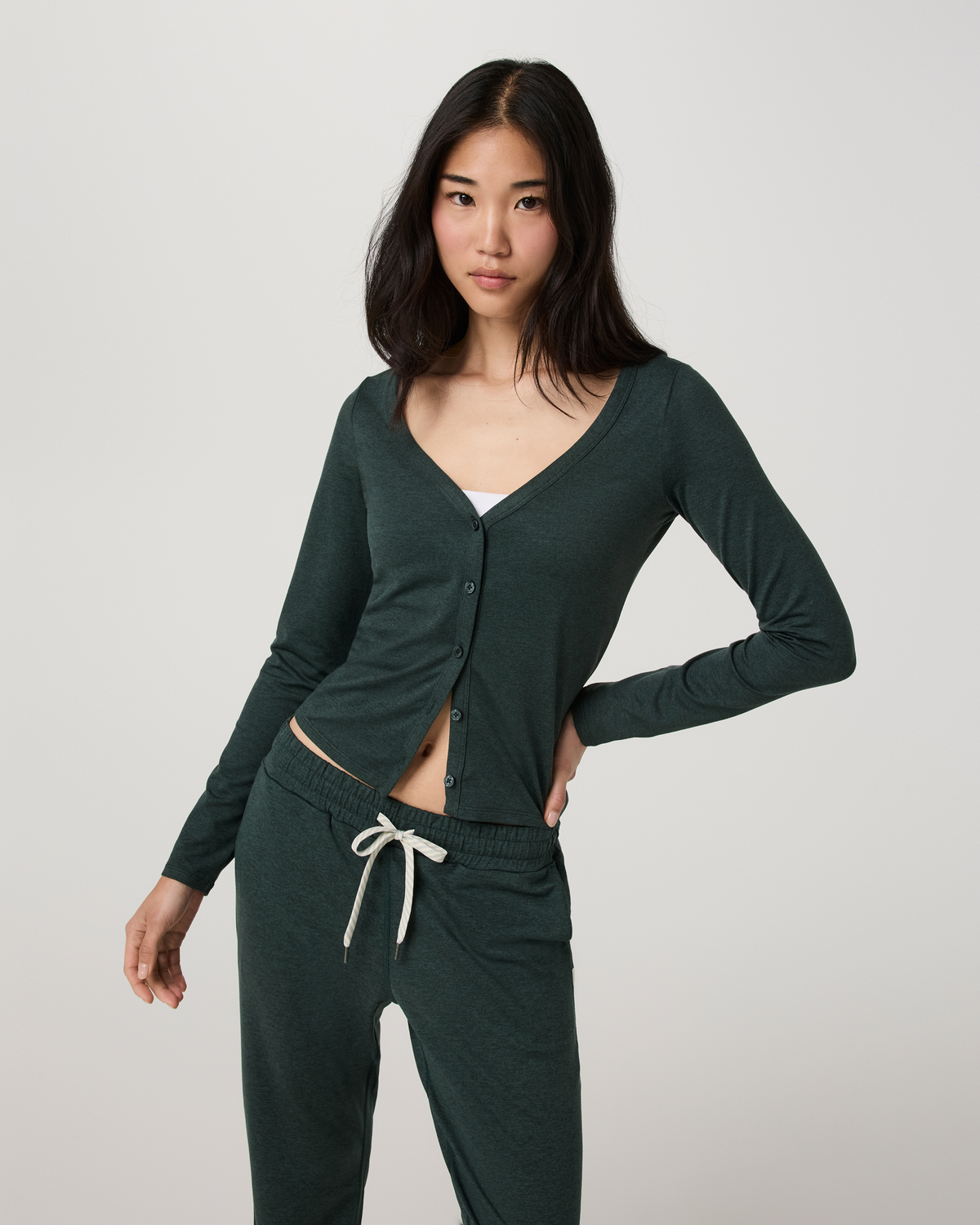 Long Sleeve Halo V-Neck Cardigan | Java Heather