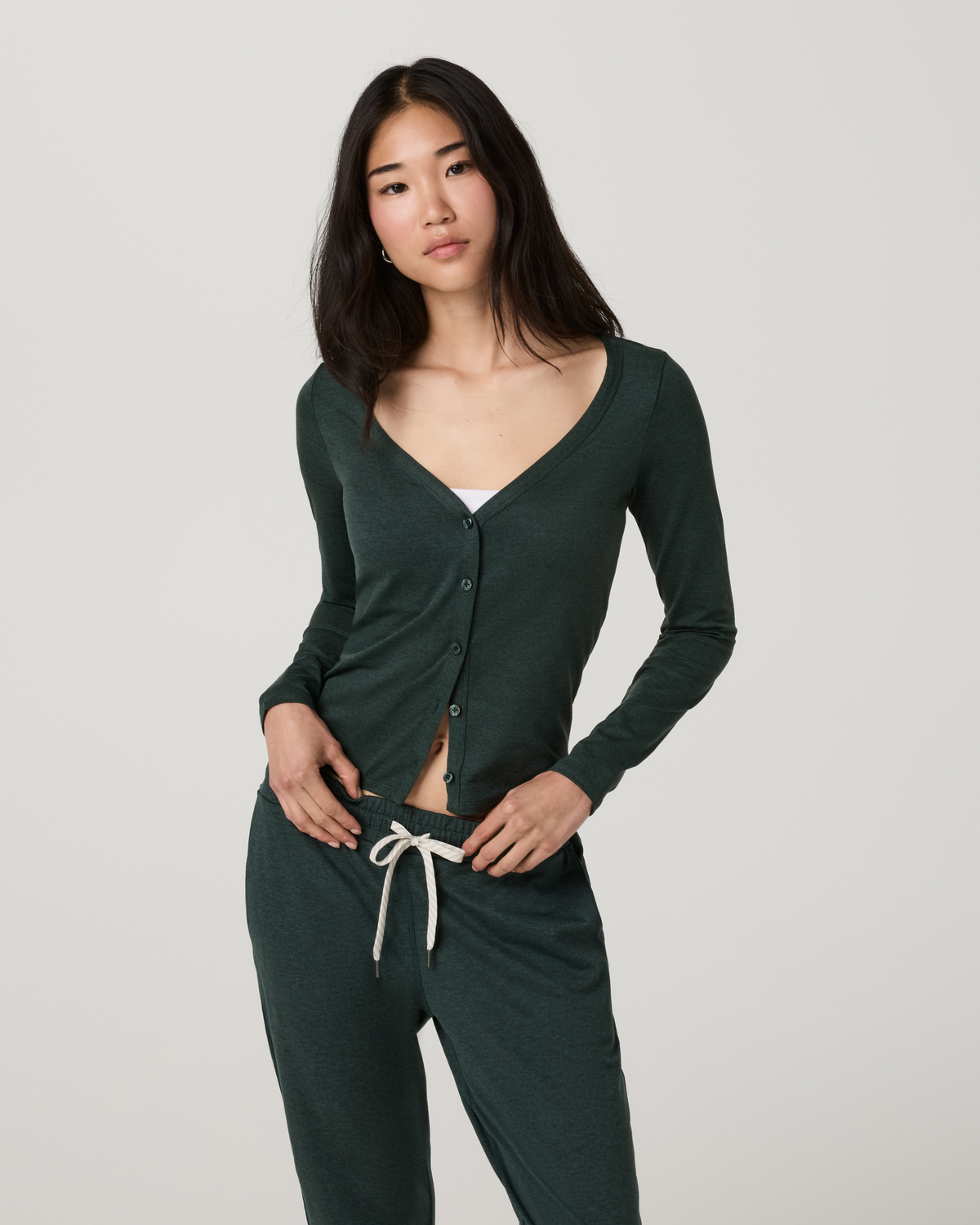 Long Sleeve Halo V-Neck Cardigan | Java Heather