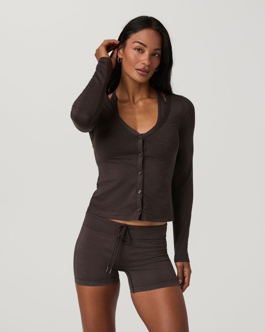 Long Sleeve Halo V-Neck Cardigan | Solid Black