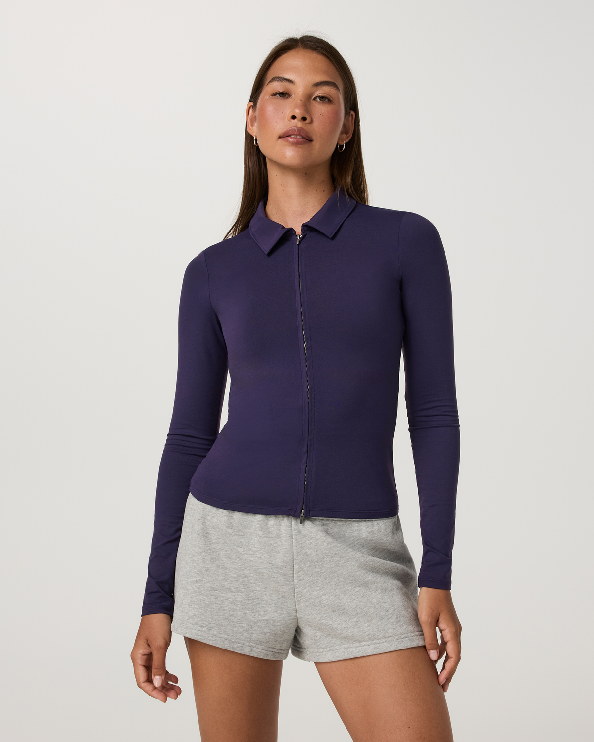 Long Sleeve Halo Double Zip Top | Velvet Violet