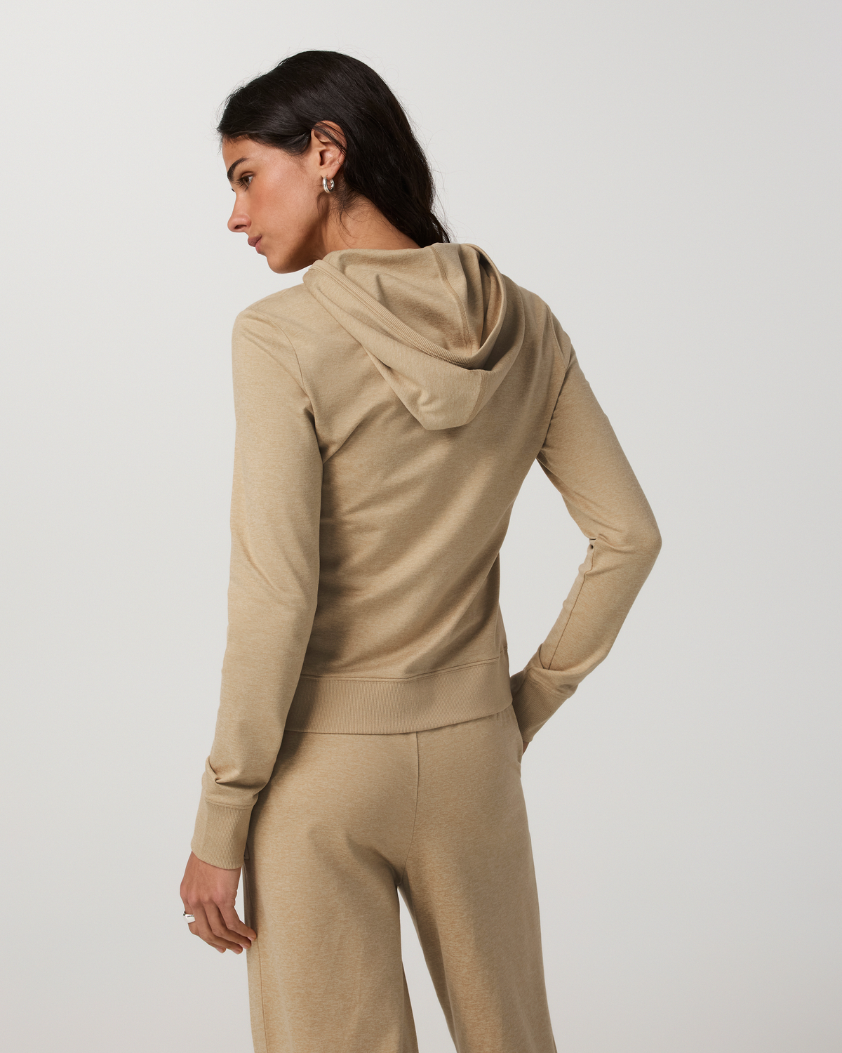 Halo Mini Full Zip Hoodie - Long | Khaki Heather