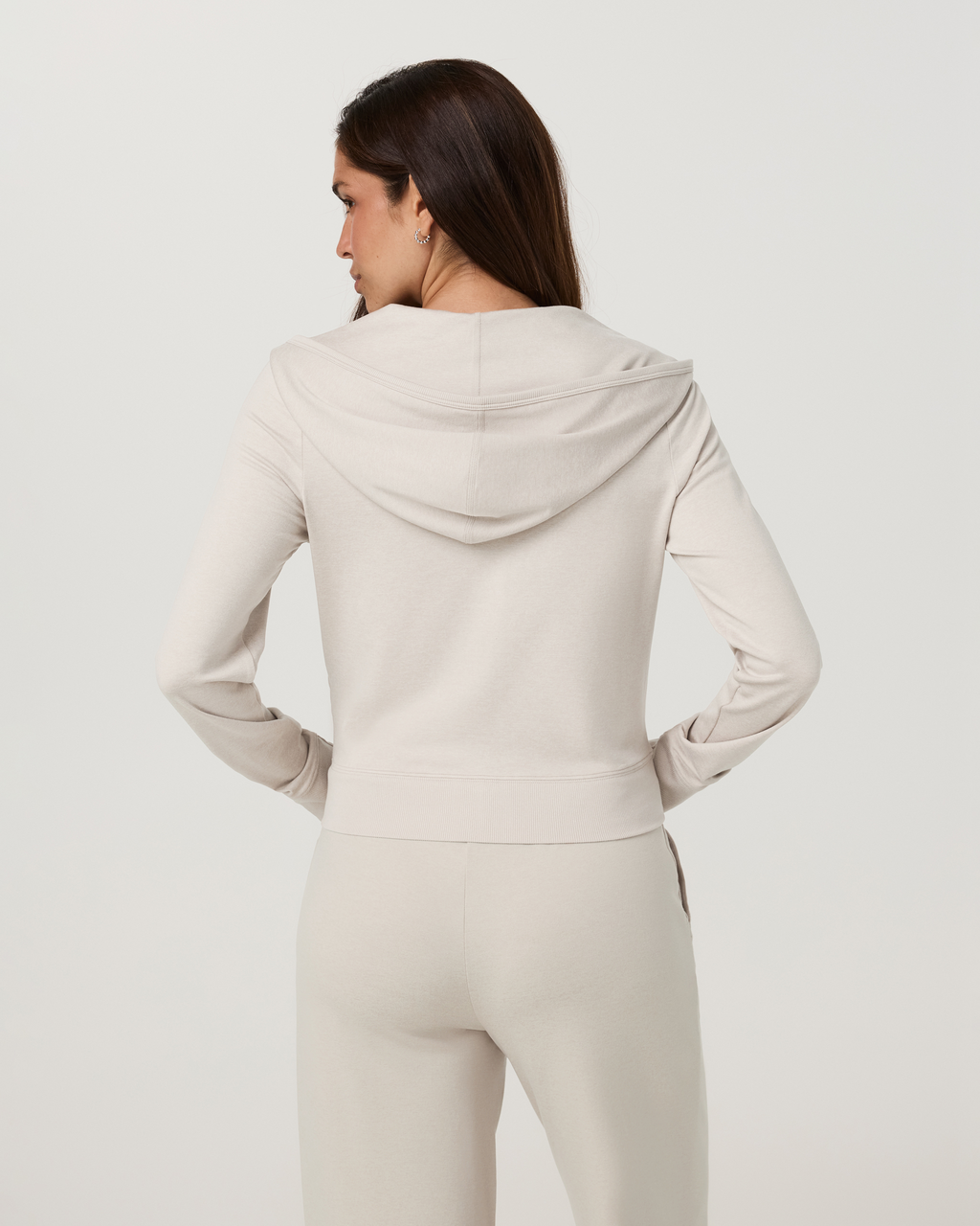 Halo Mini Full Zip Hoodie - Long | Ecru Heather