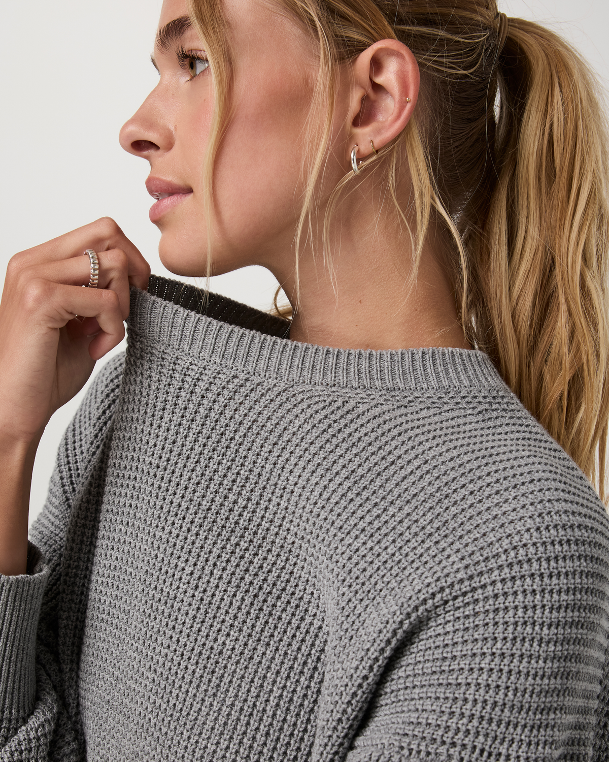 Cotton Waffle Sweater | Heather Grey