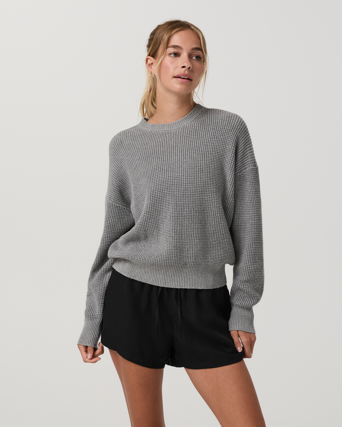 Cotton Waffle Sweater | Heather Grey